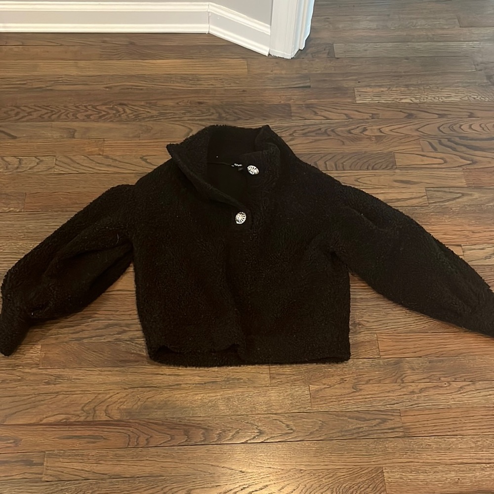 Express Sherpa rhinestone half button hoodie